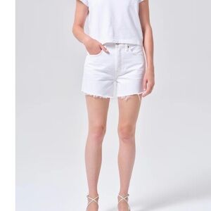 Agolde White Frayed Hem Denim Bermuda Shorts